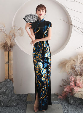 Qipao Cheongsam Women Vestidos Chinese Dresses旗袍亮片丝绒