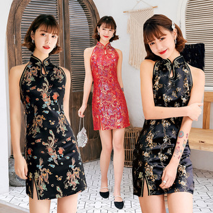 新款 开叉包臀qipao cheongsam пуговицы 旗袍改良立领无袖
