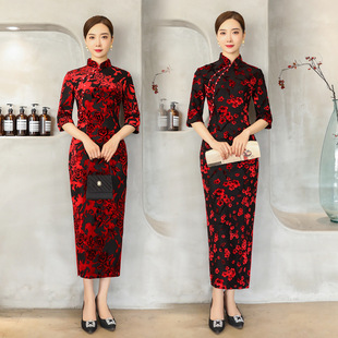 cheongsam qipao dress chipao秋冬旗袍复古优雅长款修身连衣裙