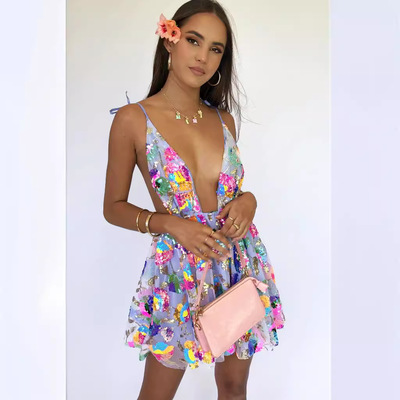 women dress new dresses vestidos robe外贸热卖性感深v露背亮片