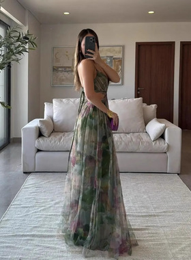 party dress欧美新款网纱吊带连衣裙 ins度假休闲聚会连衣裙