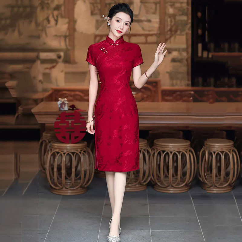 cheongsam qipao chinese dress chipao旗袍新中式女裙红色国风