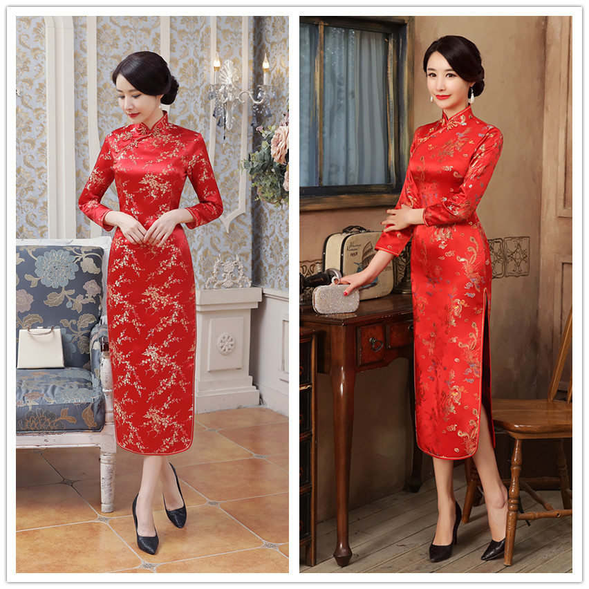cheongsam qipao dress chipao唐装旗袍 礼仪旗袍 长袖旗袍