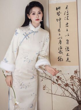 Winter Cheongsam Chinese Qipao Dress旗袍白色旗袍2025新款
