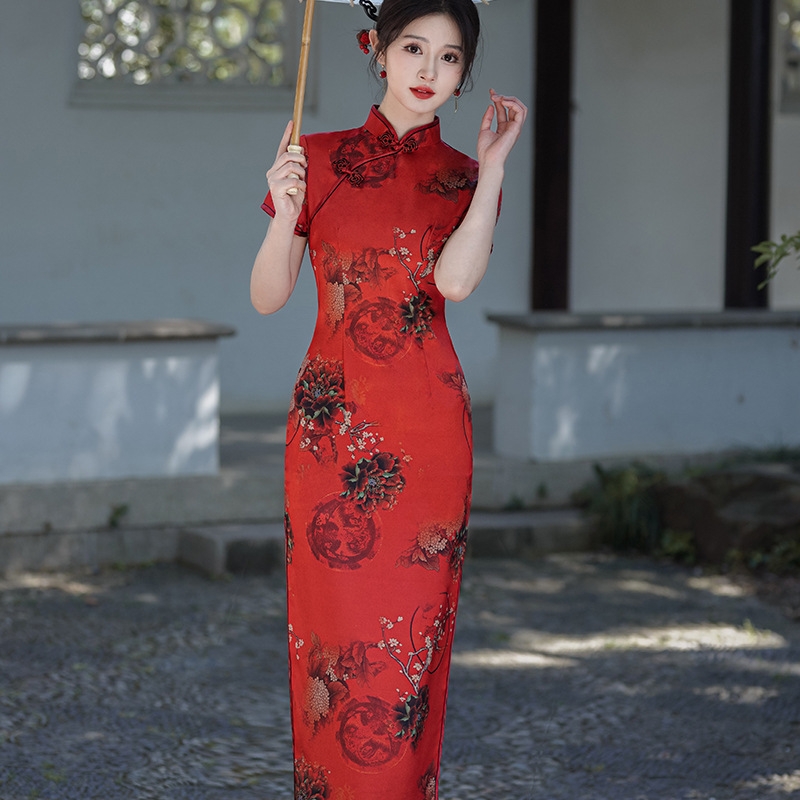 Qipao Chinese Dress Chipao新中式国风春夏新款旗袍红色长裙