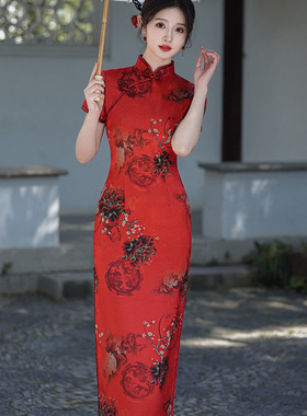Qipao Chinese Dress Chipao新中式国风春夏新款旗袍红色长裙