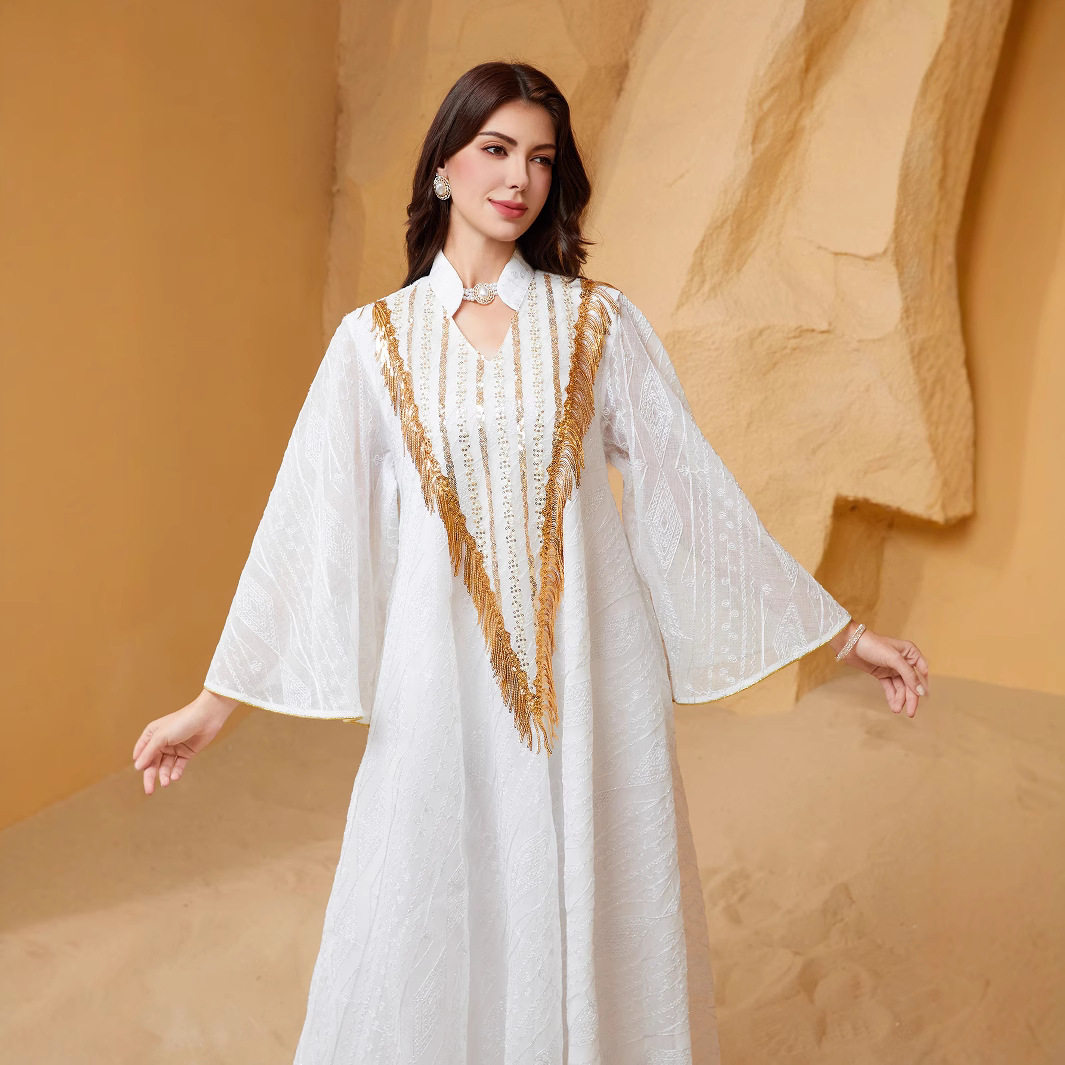 女长袍womens sequin dress loose robe ladies gown fringe bead
