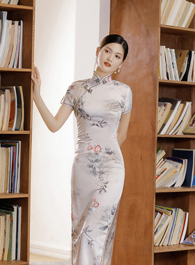 长旗袍long qipao women elegant cheongsams satin vestidos