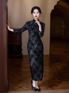 Long Cheongsam Chinese Qipao dress旗袍网红款2025秋冬新款