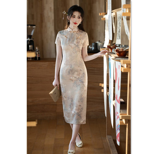 high-end cheongsam chinese traditional qipao dress旗袍素雅