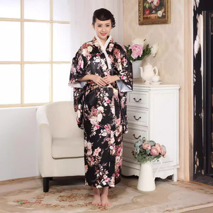 Kimono Satin Night Bathrobe Floral Wedding Robe
