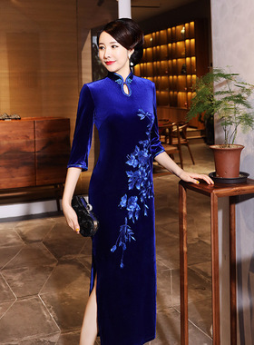 旗袍cheongsam qipao chinese dress chipao新款金丝绒复古改良