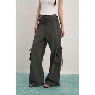 子美式 女秋冬双腰头假两件坠感大口袋系带长裤 复古 休闲裤 AXIA工装
