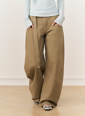 AXIA 中低腰垂感拖地休闲阔腿裤女秋冬美式复古宽松显瘦工装裤