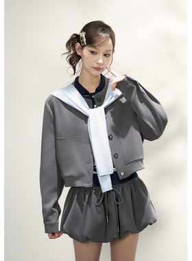 AXIA复古高级灰长袖外套女秋冬季休闲设计感国风高级感棒球服上衣