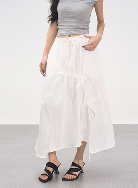 AXIA不规则抽绳蓬蓬裙半身裙女2025新款夏季中长款遮胯A字裙伞裙