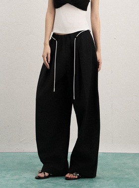 AXIA阔腿裤女夏薄款慵懒风夏季抽绳系带休闲百搭宽松显瘦弯刀长裤