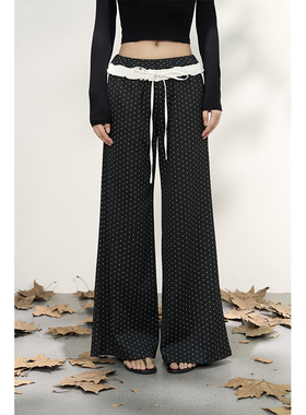 AXIA休闲裤女宽松双腰头系带法式波点垂坠感微喇叭长裤子女秋冬