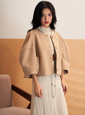 AXIA 花苞袖温柔羊毛毛呢外套女秋冬新款设计感小众短款呢子大衣