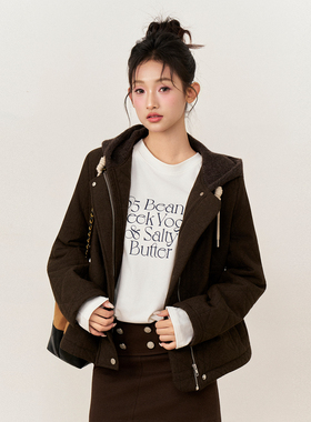 AXIA 加厚保暖绗缝连帽外套女秋冬新款宽松显瘦防风拉链夹克上衣