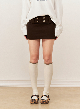 AXIA 复古双排扣短款修身半身裙女金属纽扣双层腰头中腰包臀a字裙