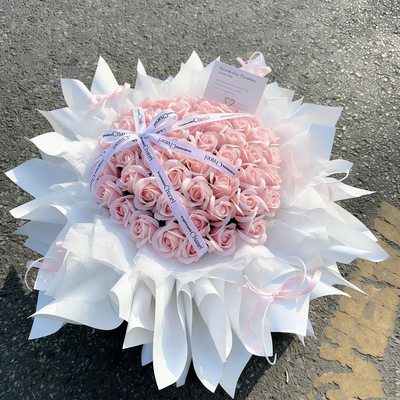 52朵浅粉色香皂花束情人节礼物仿真永生花送爱人生日礼物全国邮寄