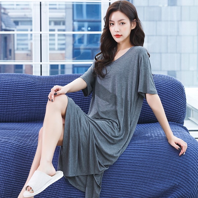莫代尔睡衣女夏睡裙网红夏季睡裙长裙薄款大码春秋款宽松孕妇裙子