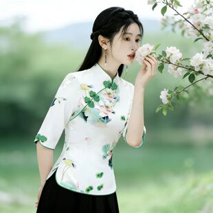 新款春夏女装中式唐装旗袍上衣日常改良汉服两件套连衣裙小妈风