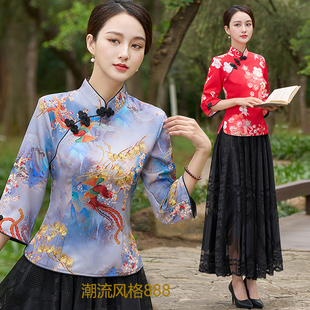 红色复古民国风高端气质改良旗袍两件套上衣唐装 女夏中国风养生馆