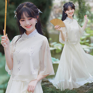 复古装 年轻新款 国风套装 旗袍两件套新中式 印花改良旗袍 少女唐装
