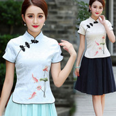 民国风唐装 茶人服女装 修身 复古汉服改良时尚 刺绣旗袍上衣服春夏装