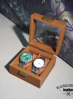 手表收纳盒2位 黑胡桃木纹高档木质表盒机械腕表展示收藏棕色内饰