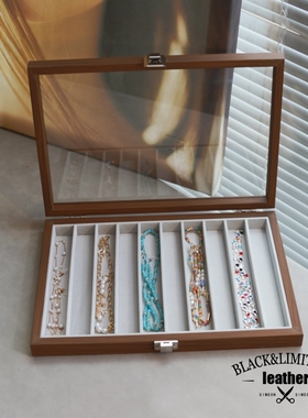 高档黑胡桃木纹珍珠项链收纳盒锁骨链项链饰品盒放珍珠项链专用箱