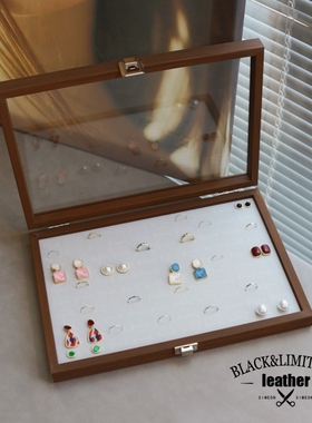 黑胡桃木纹防尘带盖百位戒指耳环耳钉展示收纳盒戒指陈列道具箱子