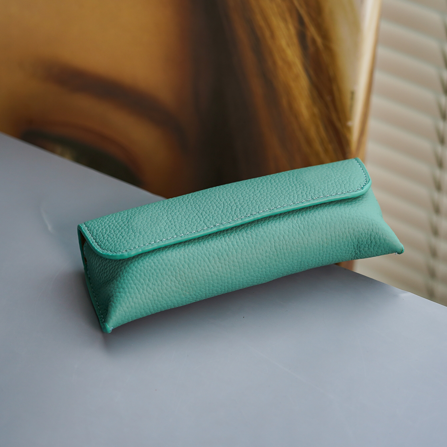 头层牛皮质感便携眼镜盒