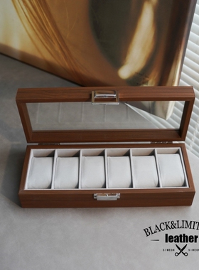 6位胡桃木纹手表盒收纳盒 玻璃天窗木质家用储藏展示盒手表收藏盒