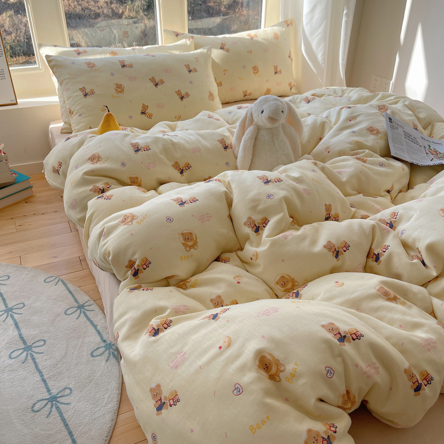 春夏新款ins风纯棉小清新A类全棉双层纱单人1.5m床单四件套可机洗,床上用品,床品套件/四件套/多件套,淘宝优惠券,粉丝福利购,淘宝优惠卷