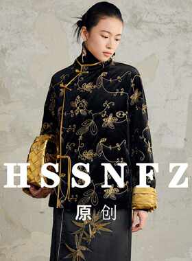 新中式短款复古丝绒绣花棉服女