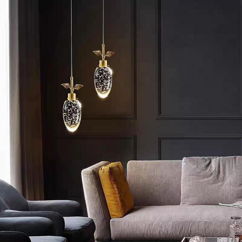 全铜卧室床头吊灯简约现代树叶水晶轻奢高档过道玄关餐厅小吊灯