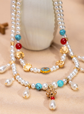 汉服新中式项链珍珠璎珞双层古风百搭气质锁骨链国风古装旗袍