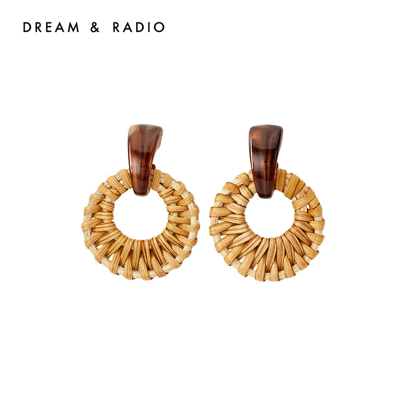Dream&Radio波西米亚风草编耳环海边度假风耳饰