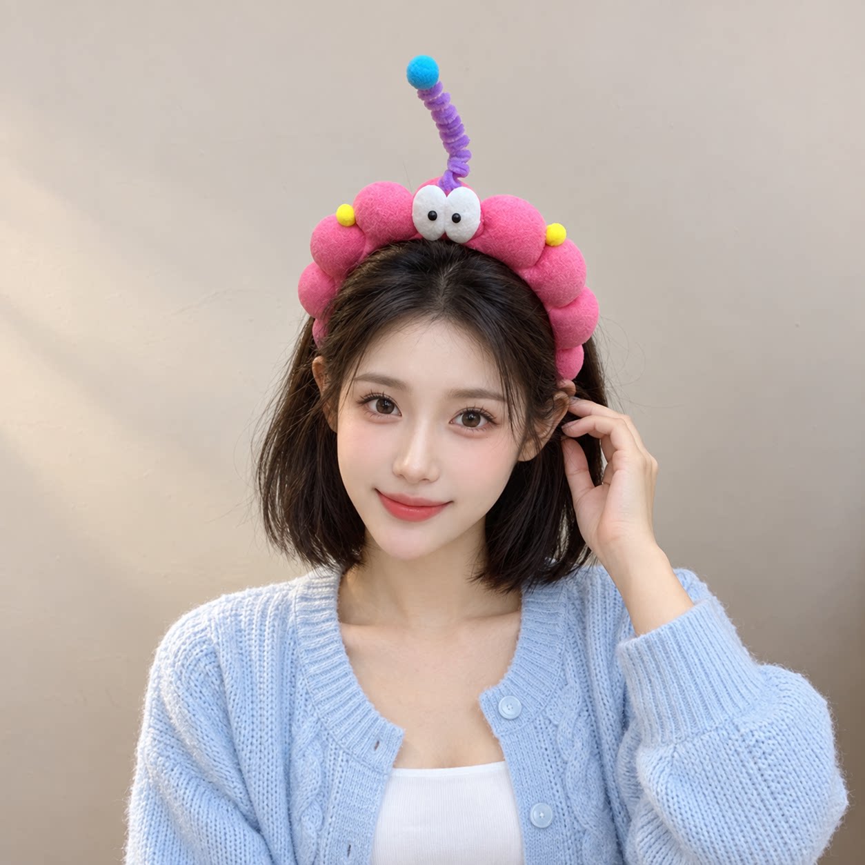 秋冬可爱大眼仔毛绒发箍女
