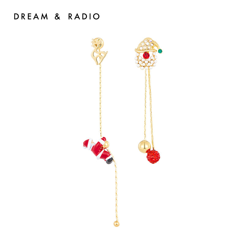 Dream&Radio一款两戴小鹿圣诞帽耳链红色耳环小众设计感 高级耳饰