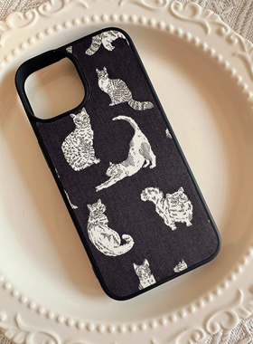 英国进口liberty布料可爱猫咪手工布艺手机壳iPhone141516Promax