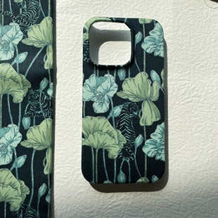 定制手工新中式森林老虎森系绿布艺手机壳iPhone13141516Promax