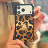 咖啡色豹纹Hellokitty猫咪手工布艺手机壳iPhone151617Promax