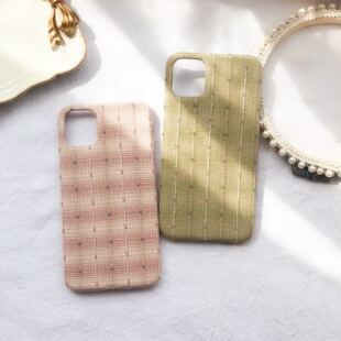 定制手工清新少女ins风复古条纹布艺手机壳iPhone13141516promax