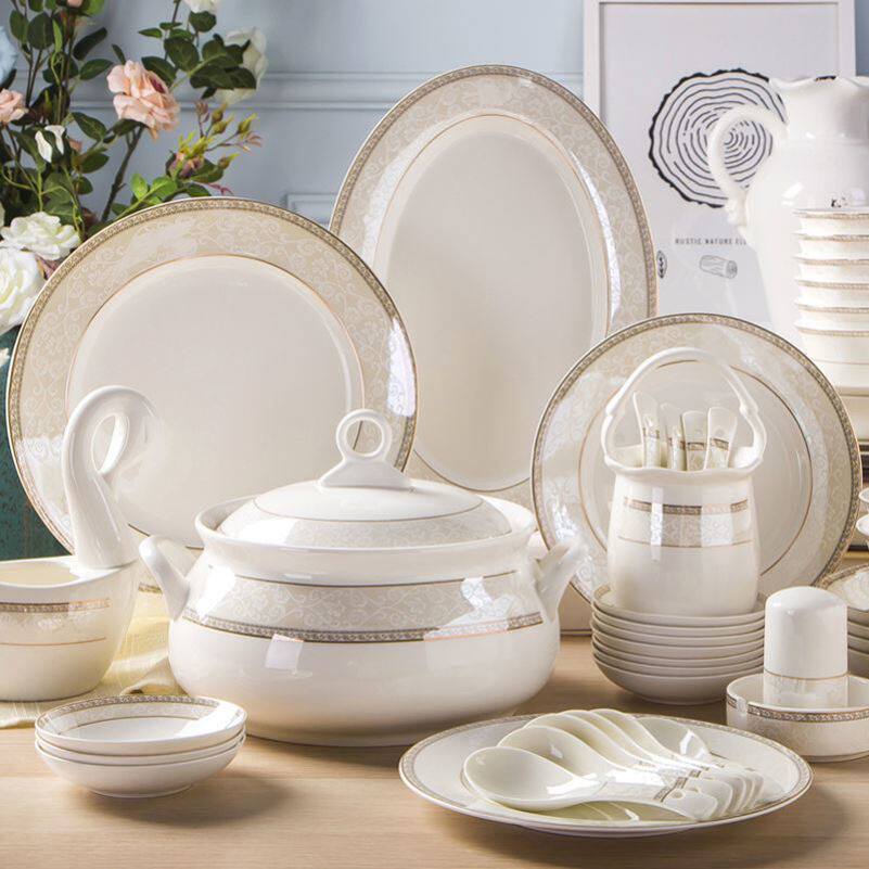 景德镇陶瓷餐具套装礼盒欧式高档骨瓷碗盘组合家用碗碟盘套装碗具