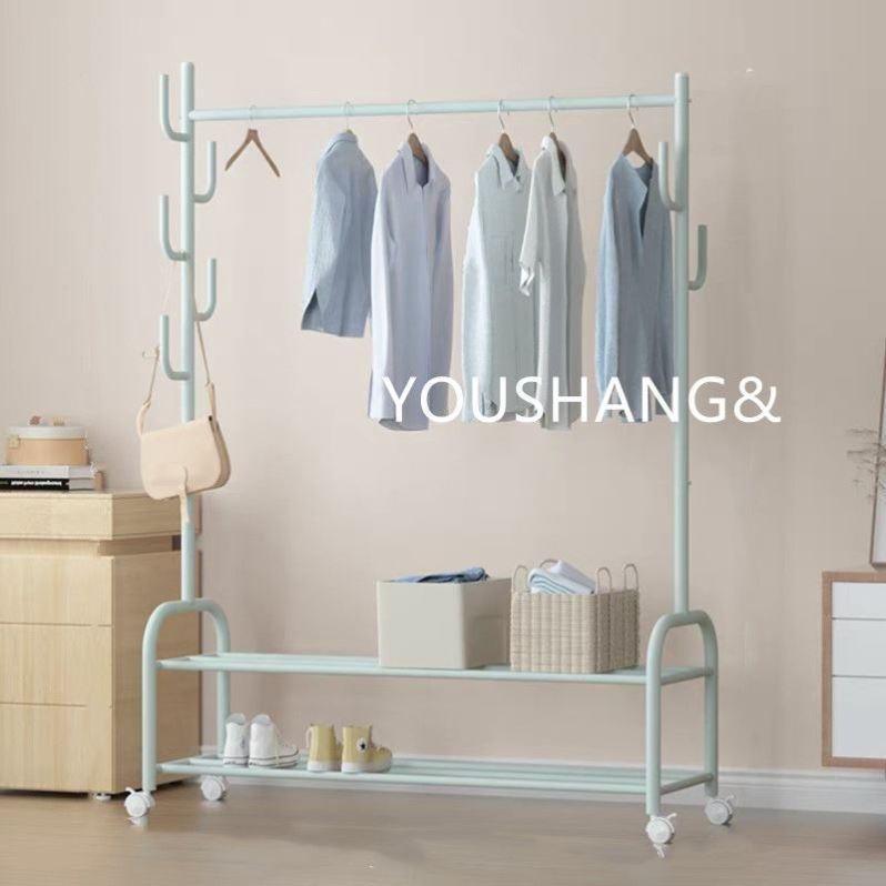 加粗衣帽架落地衣架卧室学生网红家用粉色晾衣架单杆简易置物收纳