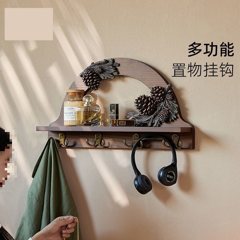 美式 壁挂置物架 免打孔 收纳架 入户玄关 隔板 挂衣钩